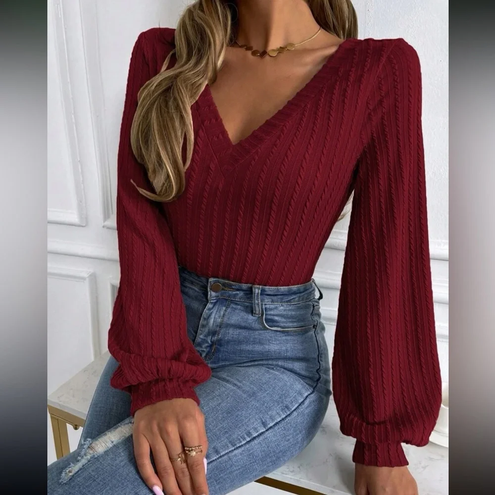 Boho lantern sleeve ribbed top
